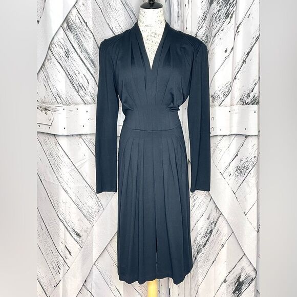 J Peterman Black Dress Pleated Small M - Picture 1 of 10